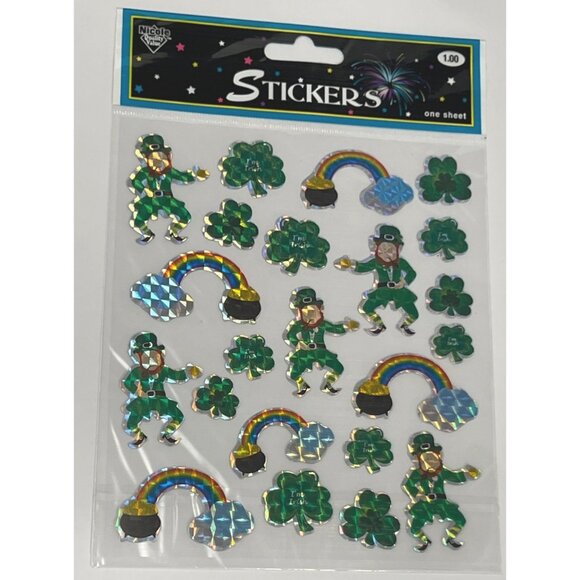 NICOLE STK159 ST. PATRICKS DAY HOLOGRAPHIC STICKERS LEPRECHAUN POT OF GOLD - Picture 2 of 3
